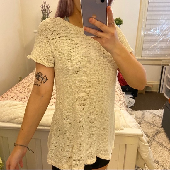 EUC Eileen Fisher Knit Short Sleeve Cream Top - Picture 5 of 5